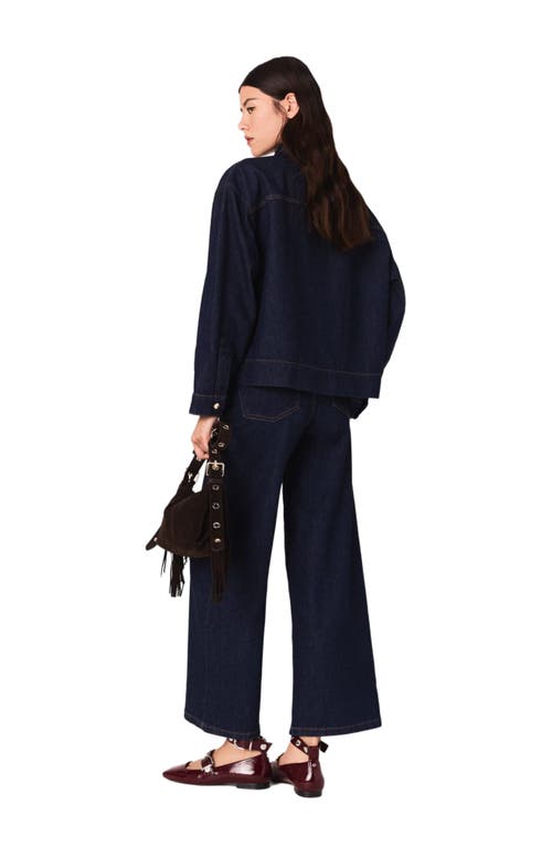 Maje Denim Shirt With Pussy Bow In Blue