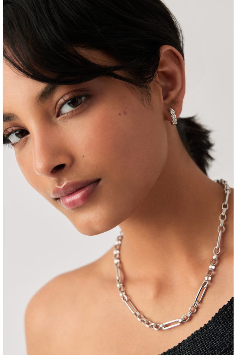 Tennis Cubic Zirconia Huggie Hoop Earrings, Alternate, color, SILVER