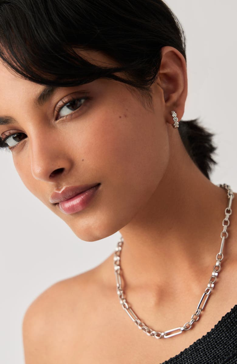 Missoma Tennis Cubic Zirconia Huggie Hoop Earrings, Alternate, color, Silver