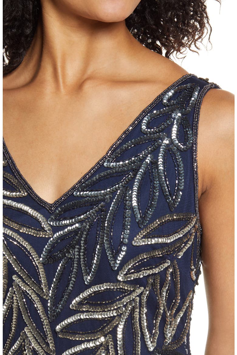 Beaded Column Gown, Alternate, color, NAVY