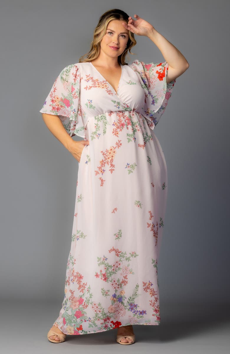 Kiyonna Catalina Border Print Cocktail Dress, Alternate, color, Cottage Garden Border