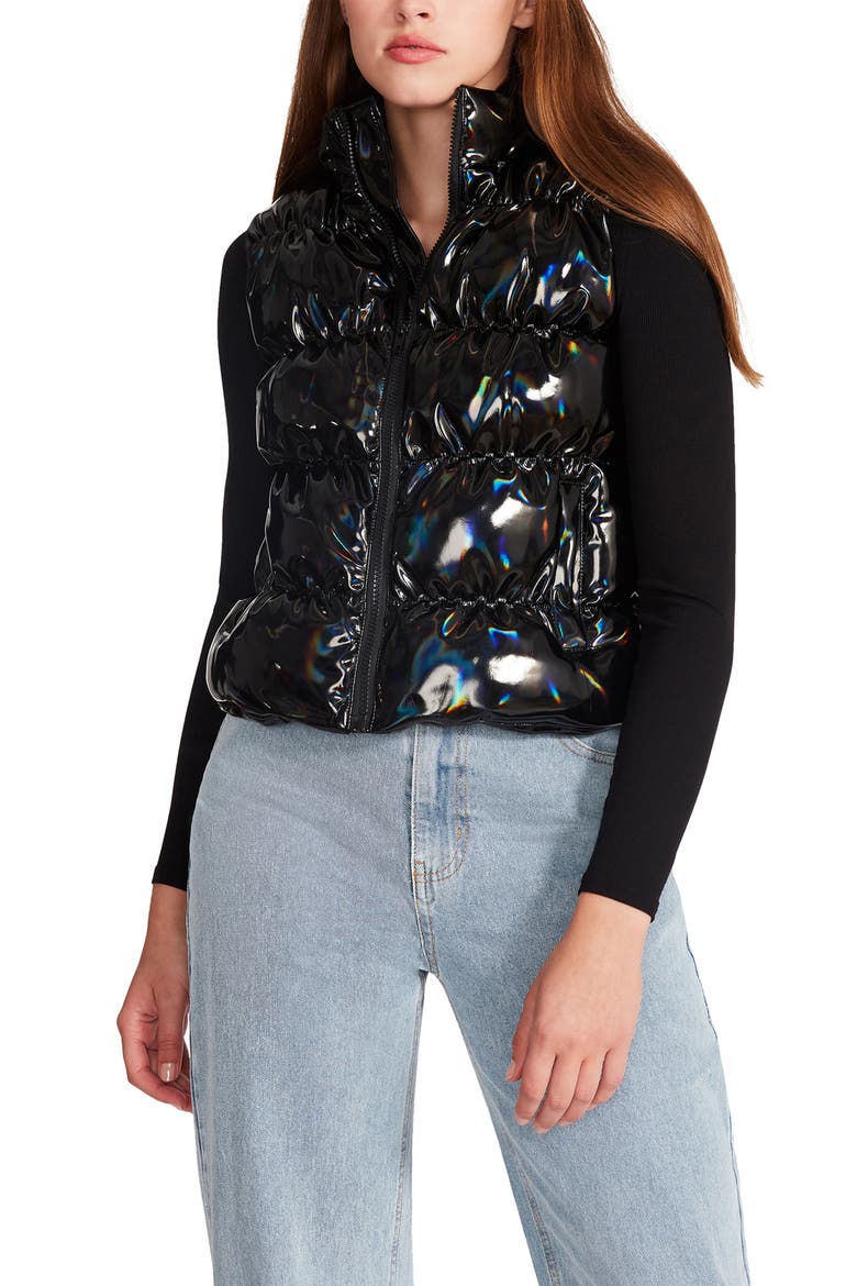 Gabriella Holographic Puffer Vest, Alternate, color, BLACK