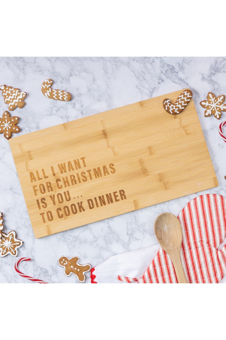 All I Want For Christmas Cutting Board Wood Brown, Alternate, color, Brown