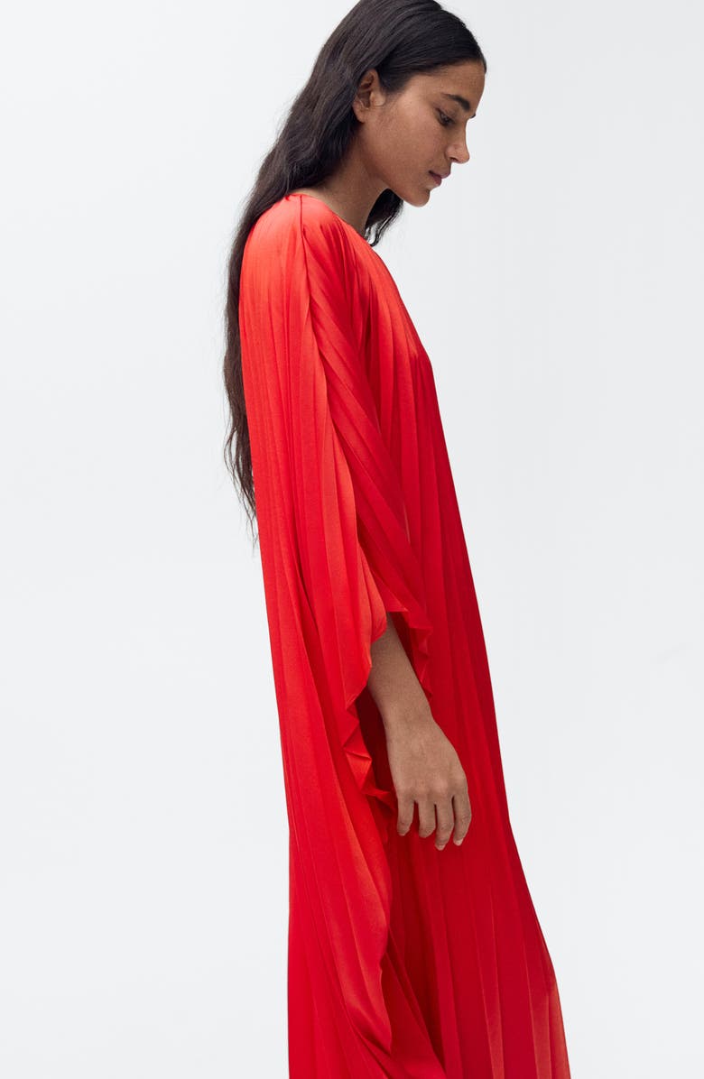 MANGO Pleated Flared Maxi Dress, Alternate, color, Red