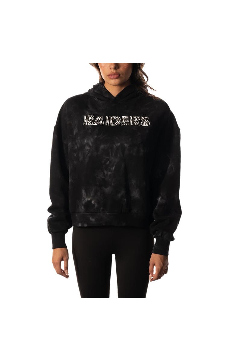 THE WILD COLLECTIVE Women's The Wild Collective Black Las Vegas Raiders Tie-Dye Cropped Pullover Hoodie, Main, color, 