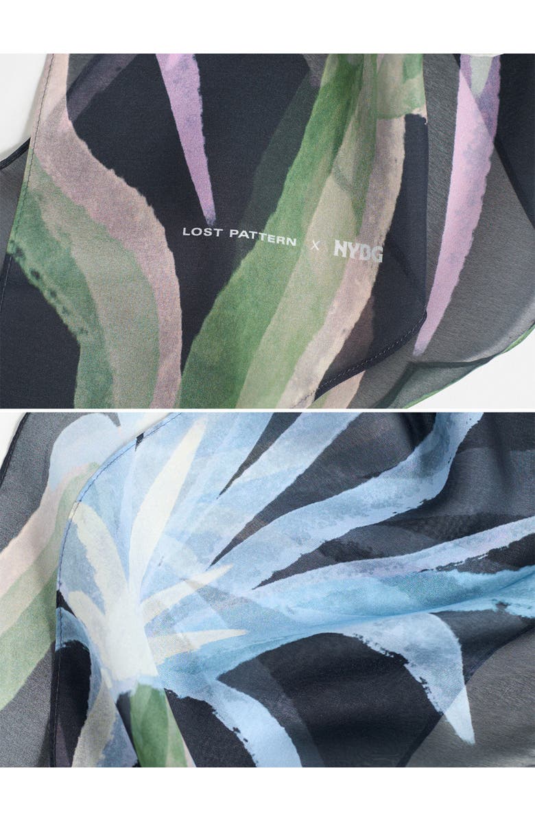 Lost Pattern x NYBG "Oasis Charms" Silk Chiffon Neck Scarf, Alternate, color, Black