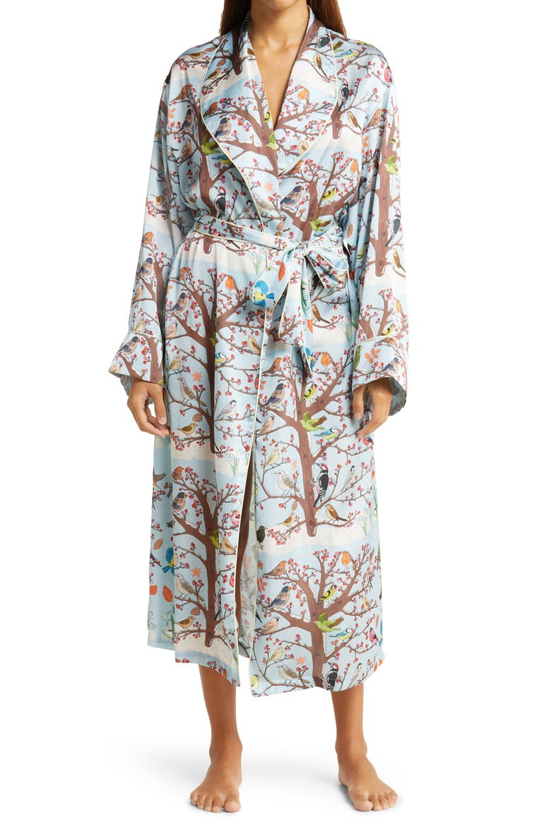 Winter Birds Long Robe, Main, color, BLUE