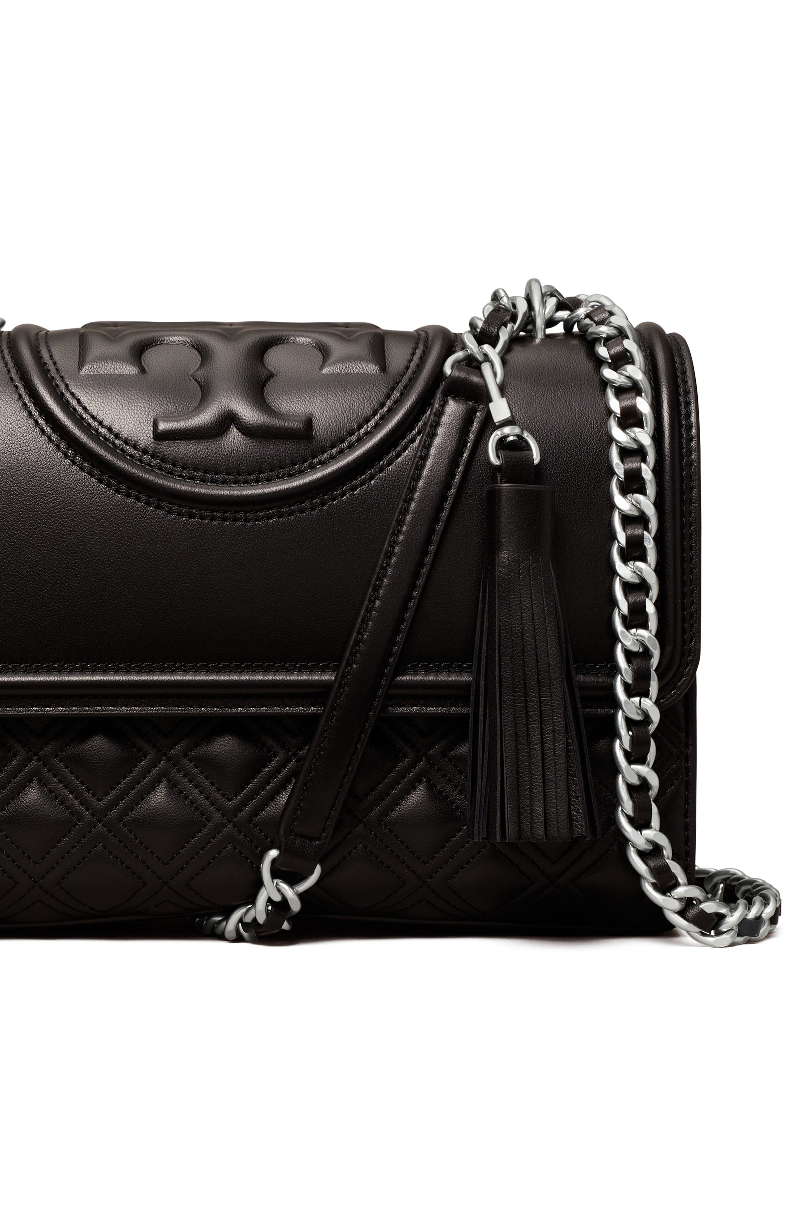 Fleming Leather Convertible Shoulder Bag, Alternate, color, BLACK / SILVER