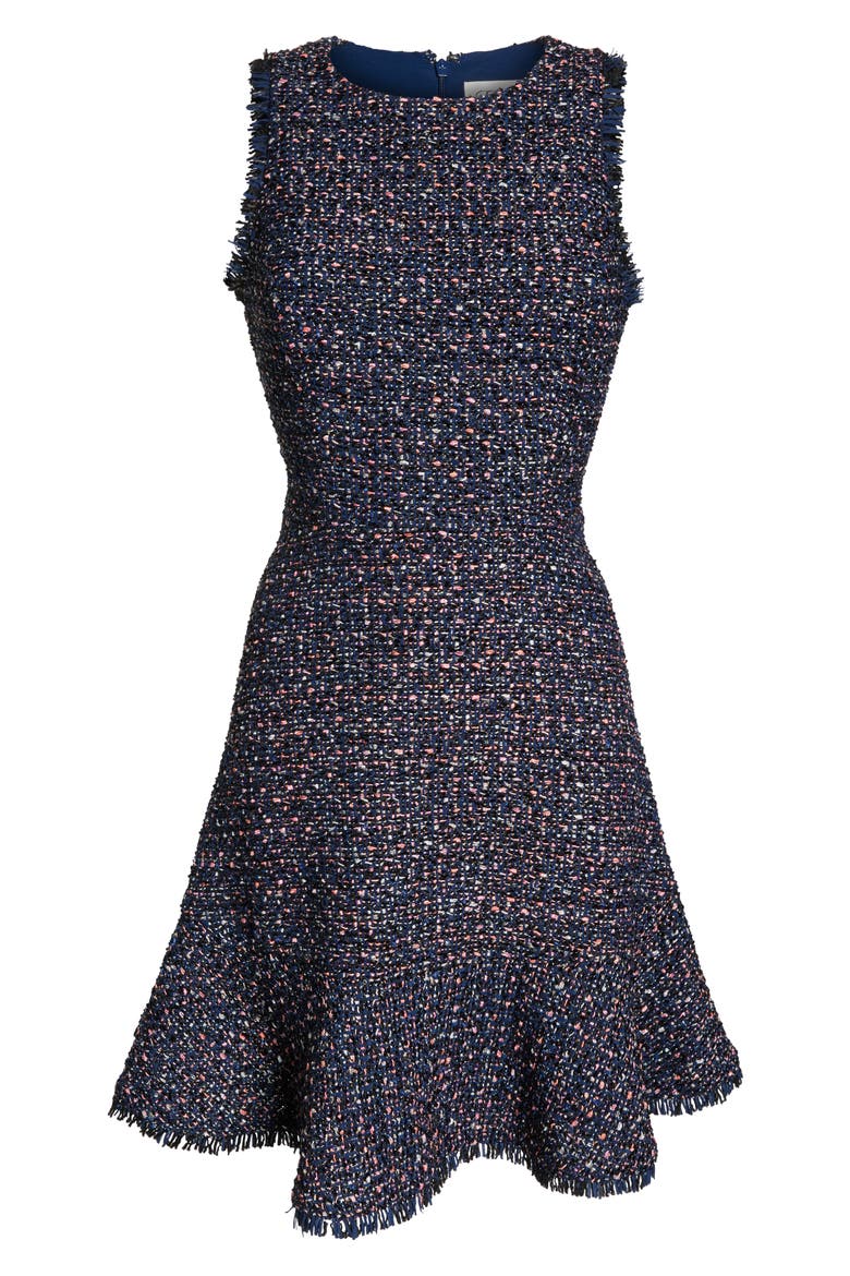 Sleeveless Tweed Fit & Flare Dress, Alternate, color, NAVY