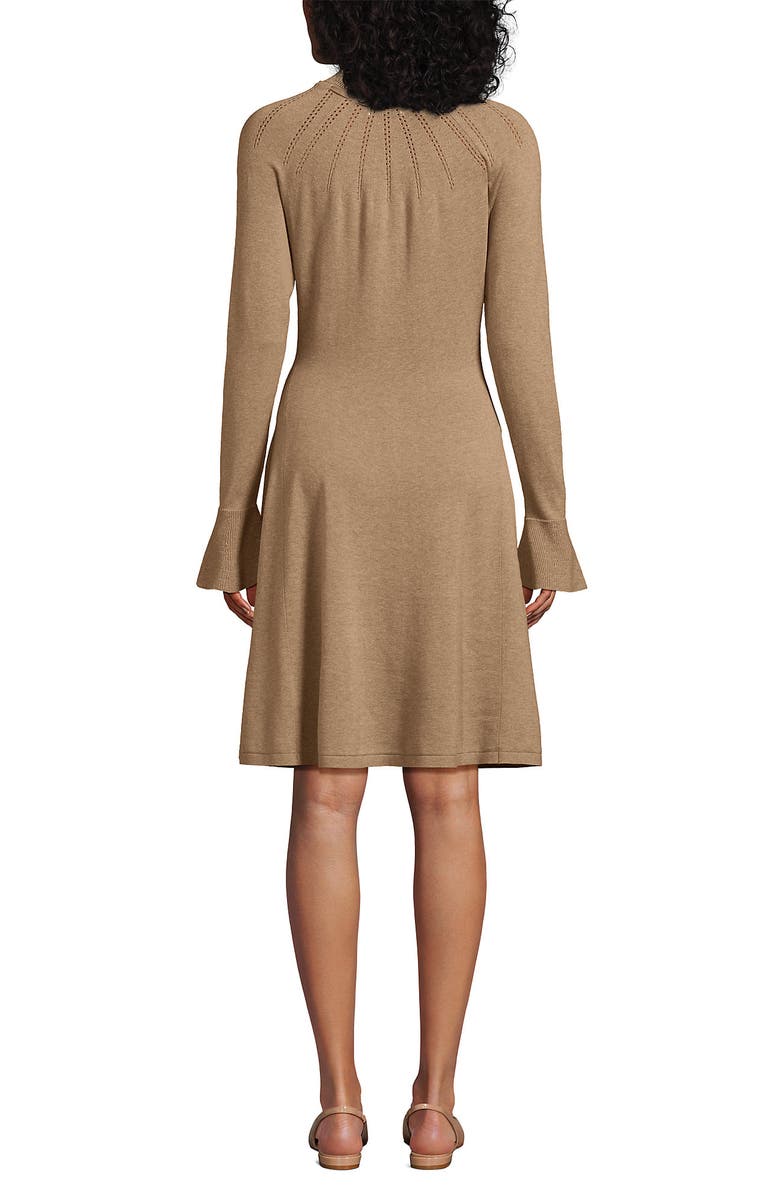 Lands' End Fine Gauge Cotton Fit and Flare Sweater Dress, Alternate, color, Vicuna Heather