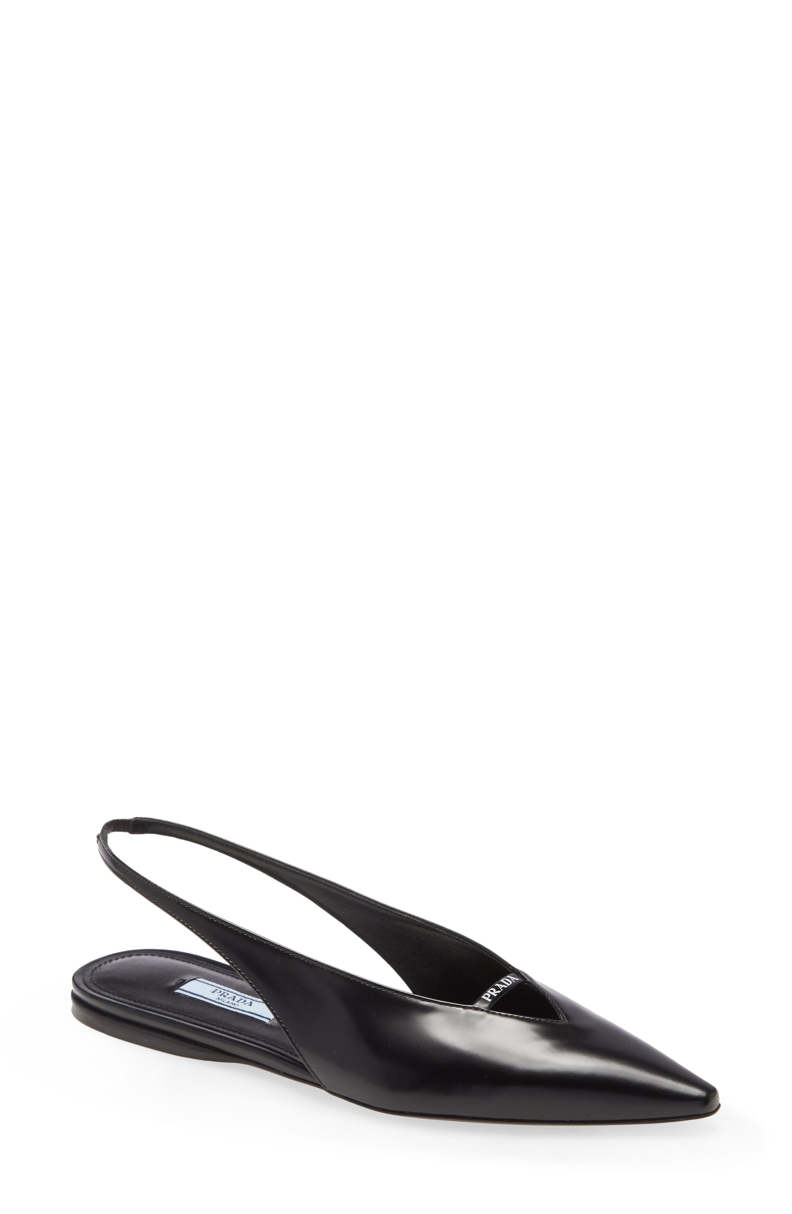 Prada Slingback Pointy Toe Flat, Main, color, 