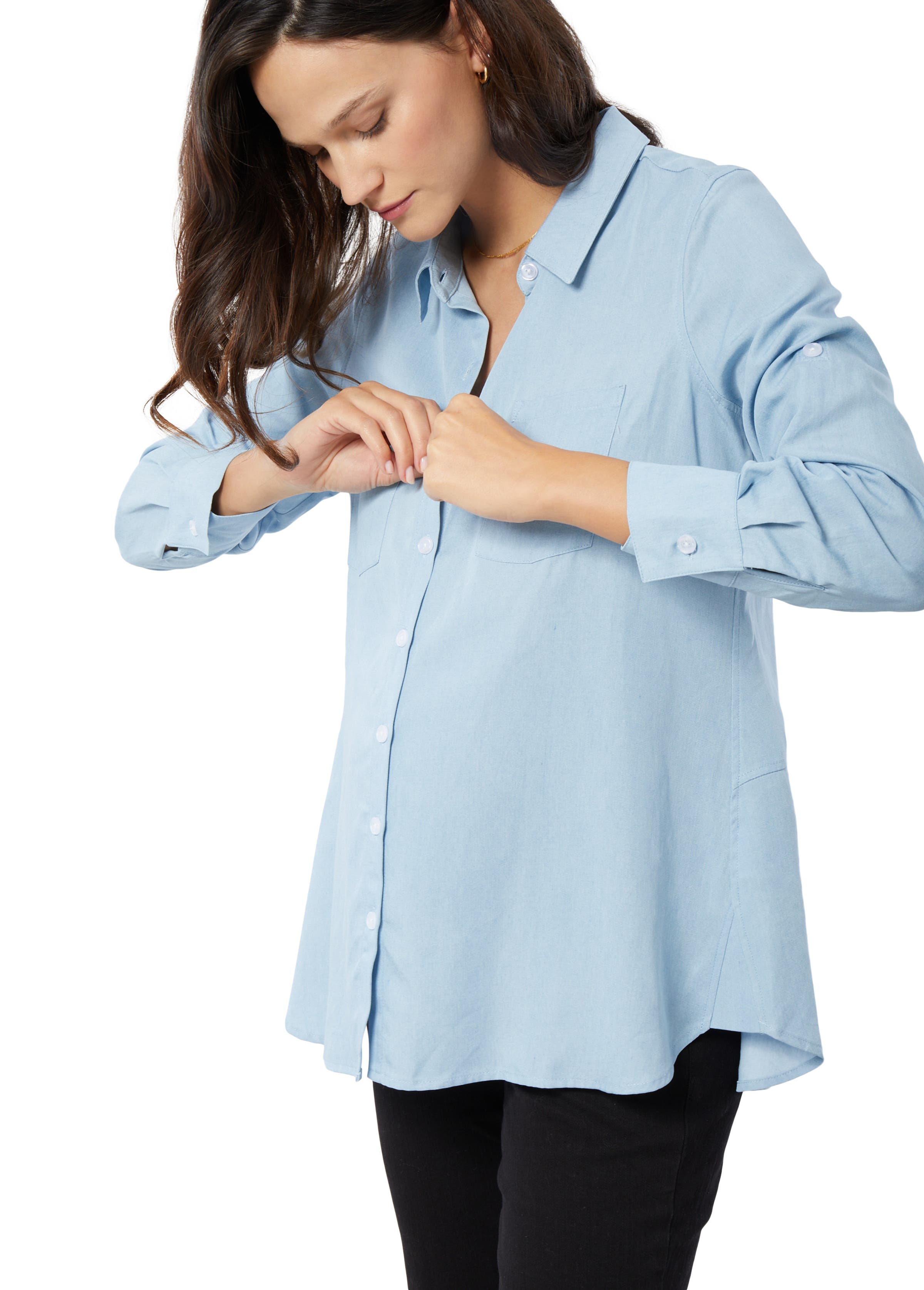 Button Down Maternity and Nursing Jean Shirt - image 2