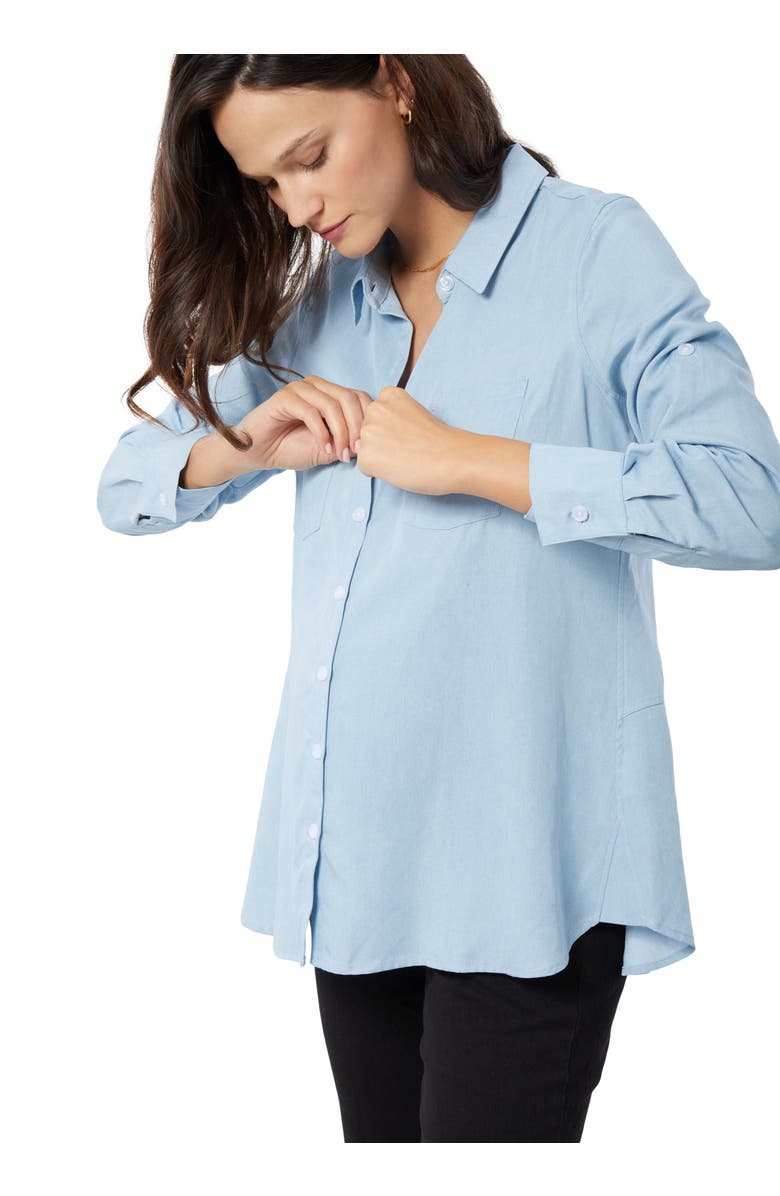 Ingrid & Isabel Button Down Maternity and Nursing Jean Shirt, Alternate, color, Light Wash