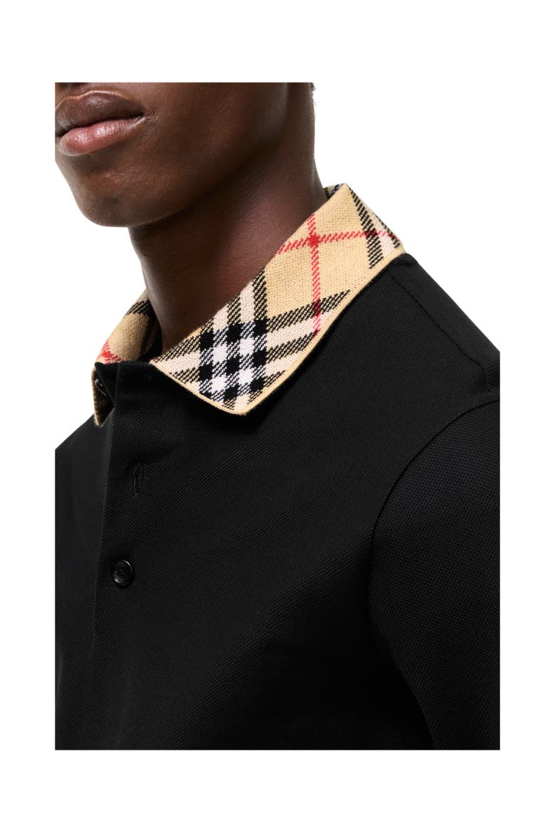 Long-sleeve Check Collar Cotton Polo Shirt, Alternate, color, Black