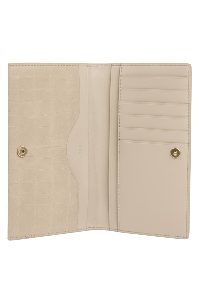 Continental Croc Embossed Nubuck Leather Wallet, Alternate, color, MARZIPAN