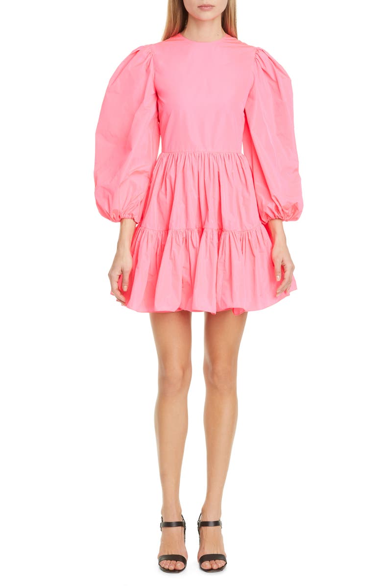 Valentino Long Sleeve Tiered Taffeta Minidress, Main, color, 