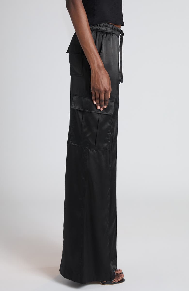 TOM FORD Stretch Silk Satin Flare Leg Cargo Pajama Pants, Alternate, color, Black