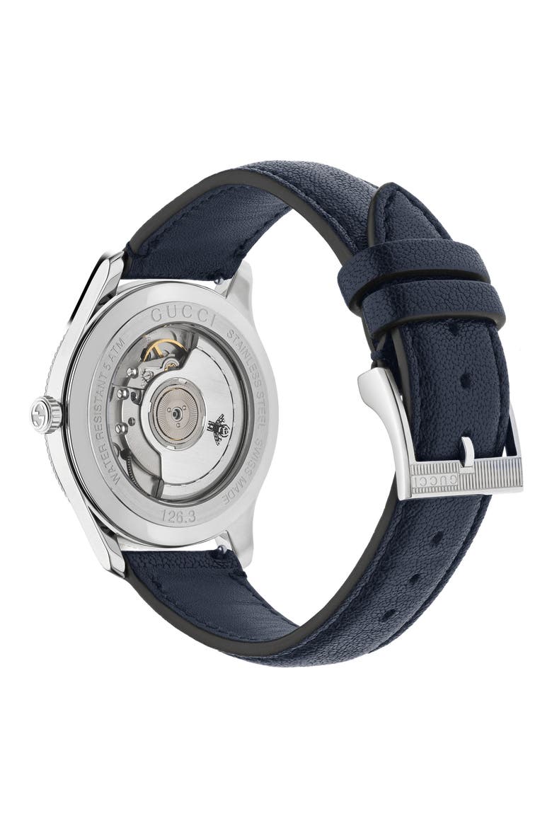 G-Timeless Leather Strap Watch, 40mm, Alternate, color, BLUE/ BLUE/ SILVER
