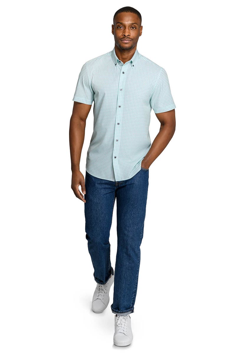 CONSTRUCT Slim Fit Gingham Woven Short Sleeve Basic Shirt, Alternate, color, Mint