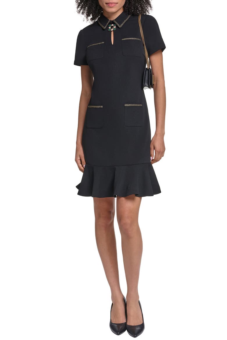 Scuba Crepe Ruffle Sheath Dress, Alternate, color, BLACK