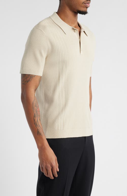 Open Edit Rib Polo Sweater In Beige Birch