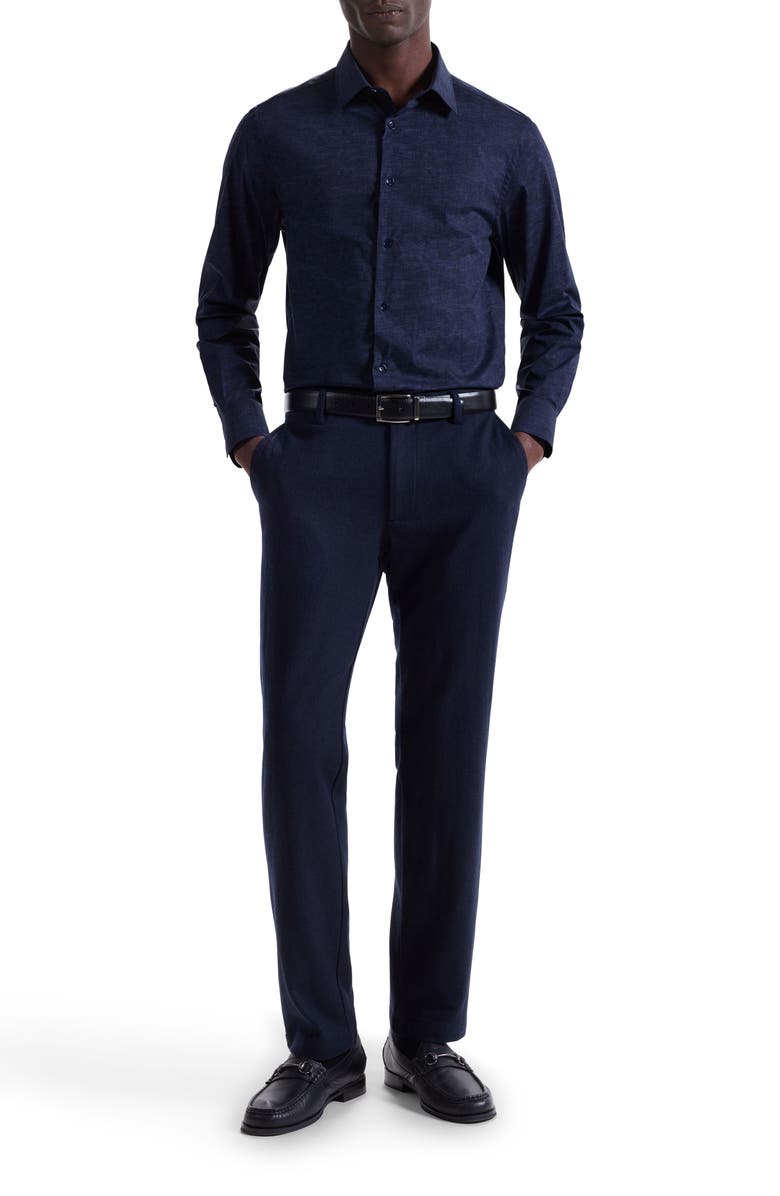 Bugatchi Julian Shaped Fit Textured Stretch Cotton Button-Up Shirt, Alternate, color, Navy