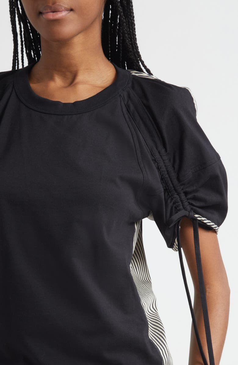 3.1 Phillip Lim Mixed Media Puff Sleeve T-Shirt, Alternate, color, White-Black Multi