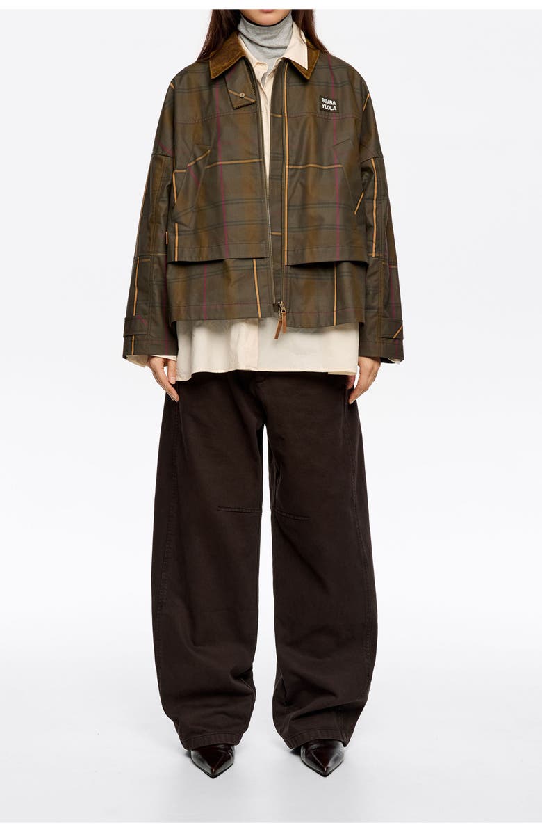 Bimba y Lola Short Checked A-Line Trench, Main, color, Dark Khaki