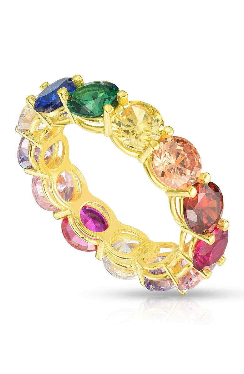 SPHERA MILANO 18K Yellow Gold Plated Sterling Silver Rainbow Eternity Band - Size 8, Main, color, 