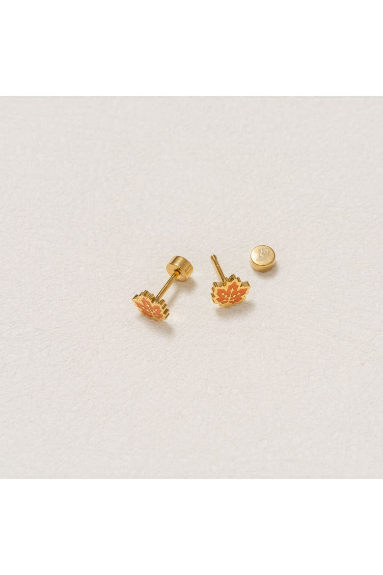 Leaf Hypoallergenic Flatback Stud Earrings, Alternate, color, Orange