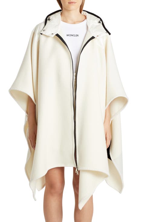 Mantella Down Hood Logo Jacquard Wool Cape