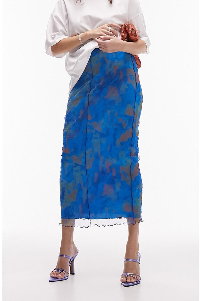Abstract Print Mesh Midi Skirt, Main, color, MEDIUM BLUE