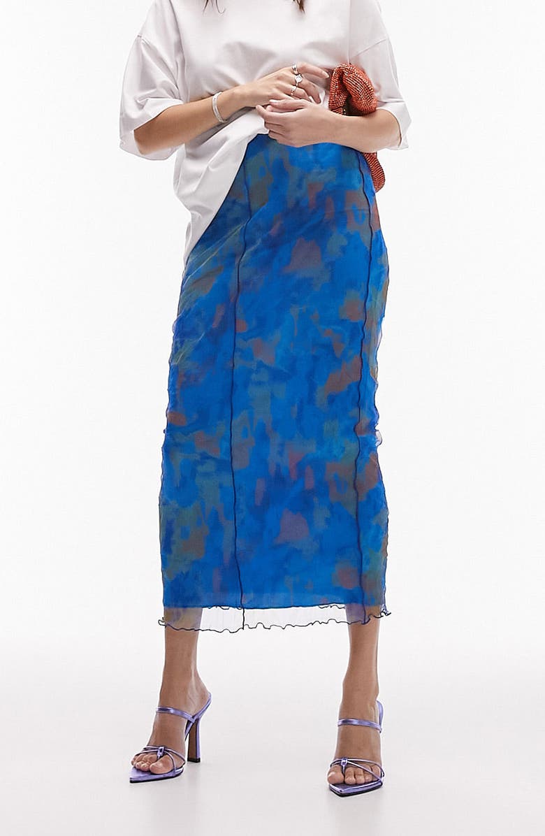 Topshop Abstract Print Mesh Midi Skirt, Main, color, 