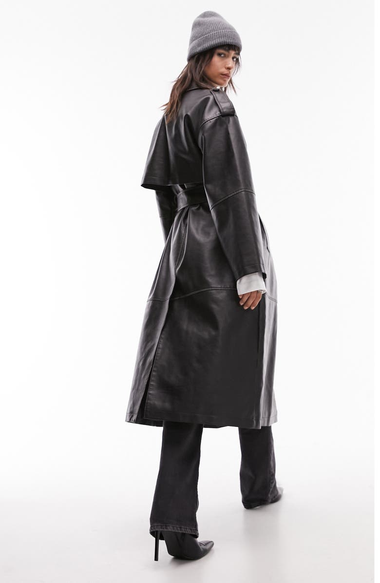 Topshop Faux Leather Trench Coat, Alternate, color, 