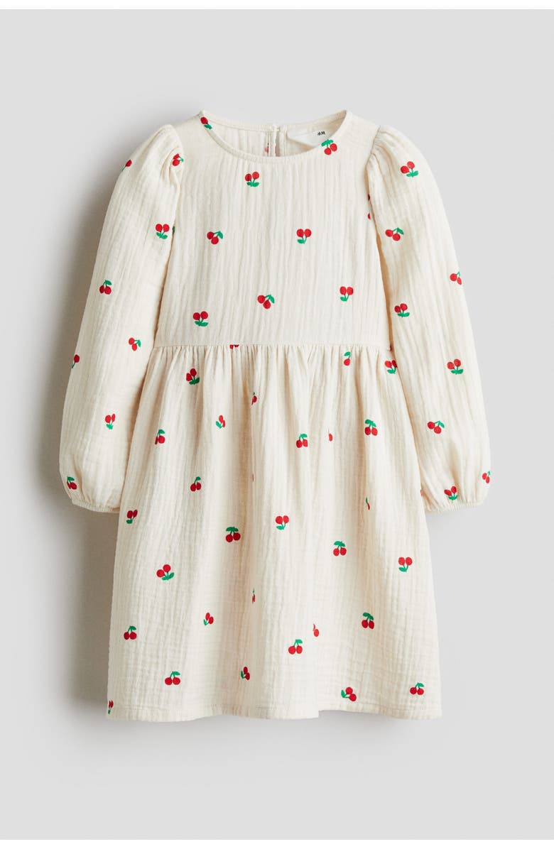 H&M Cotton Muslin Dress, Main, color, Cream/Cherries