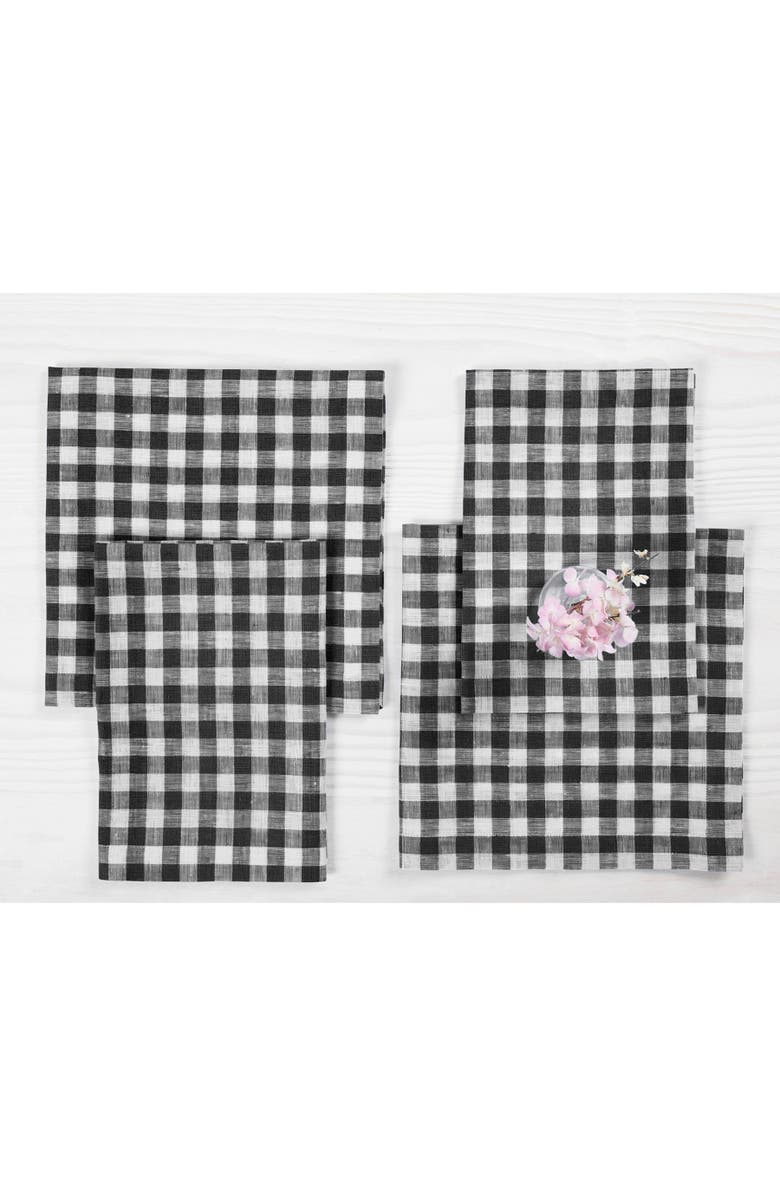 Solino Home Linen Dinner Napkins - Gingham Check, 20" x 20", Main, color, Black