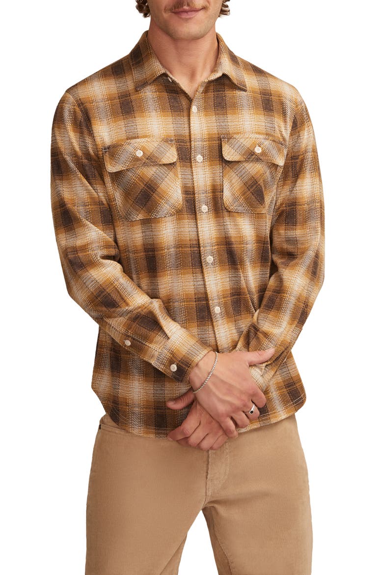 Soft Knit Jersey Plaid Button-Up Shirt, Main, color, GOLD MULTI