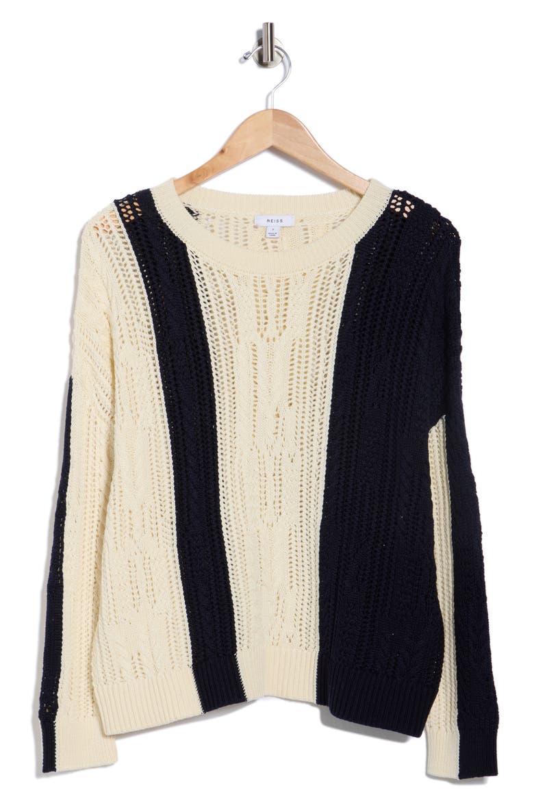 Open Stitch Colorblock Sweater, Alternate, color, CREAM/ NAVY