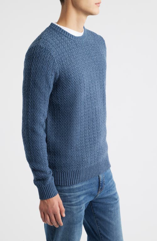 James Campbell Ayr Herringbone Stitch Cotton & Wool Blend Sweater In Blue