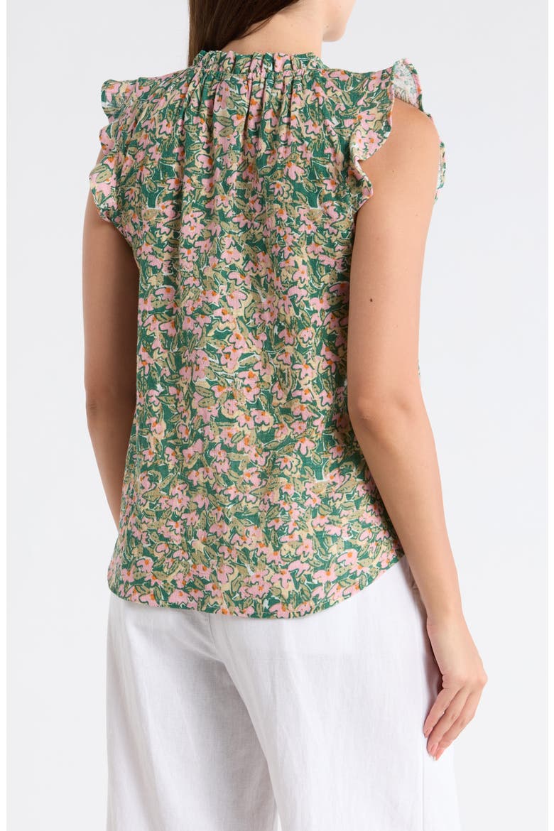 Ruffle Sleeveless Cotton Top, Alternate, color, GREEN/PALE YELLOW/ PINK FLORAL