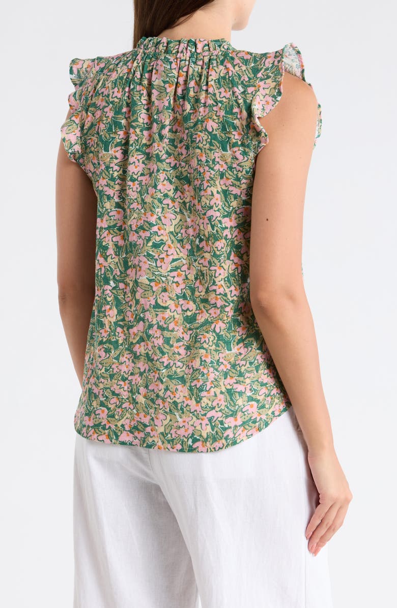 Bobeau Ruffle Sleeveless Cotton Top, Alternate, color, Green/Pale Yellow/ Pink Floral