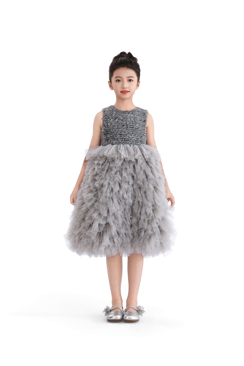Textured Bodice Tulle Gown, Alternate, color, Silver