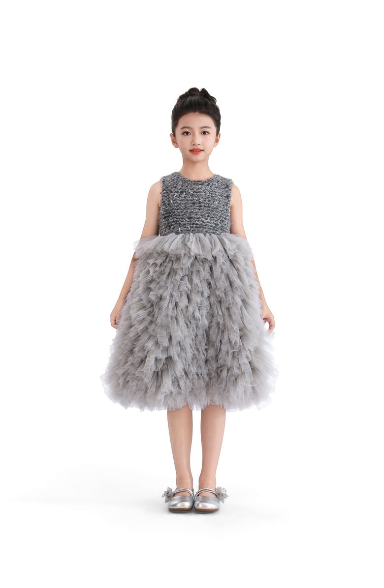Tulleen Textured Bodice Tulle Gown, Alternate, color, Grey