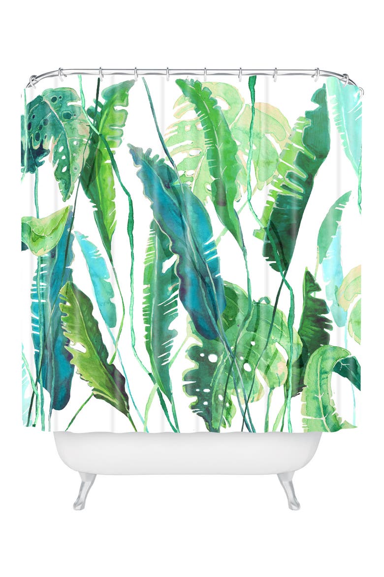 Leaves Shower Curtain, Main, color, GREEN