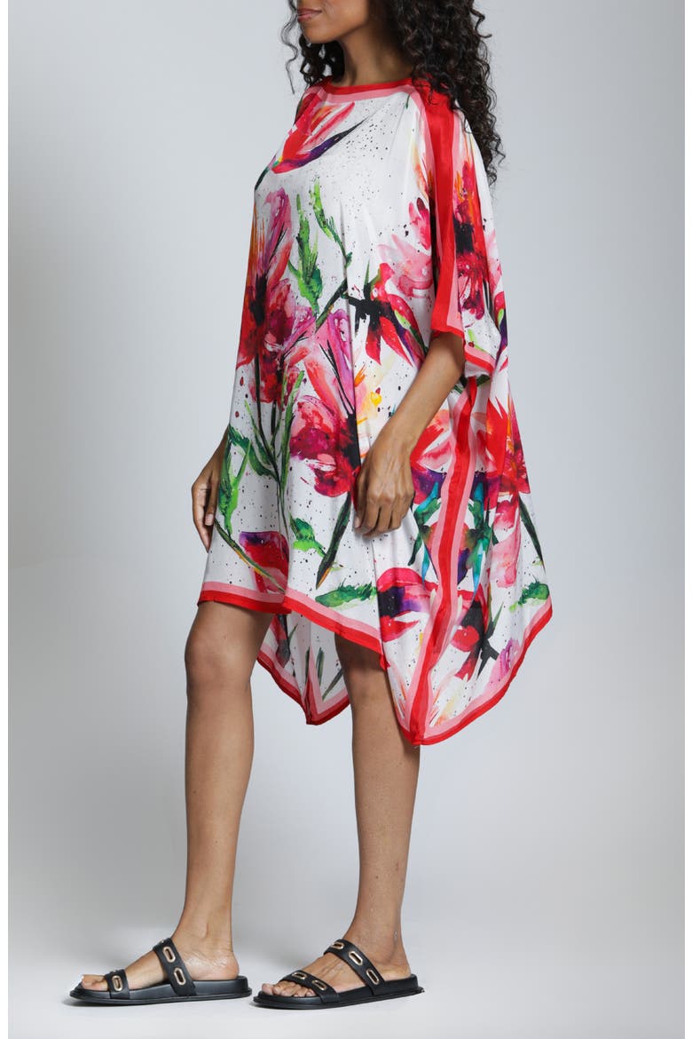 Floral Print Caftan Dress, Alternate, color, RED