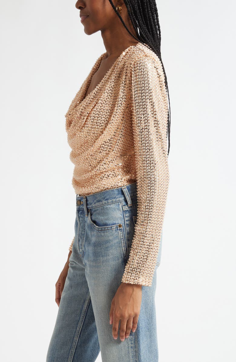 Ramy Brook Leon Sequin Cowl Neck Top, Alternate, color, Gold Beaded Mesh