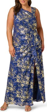 Adrianna Papell Asymmetric Neck Lace Gown