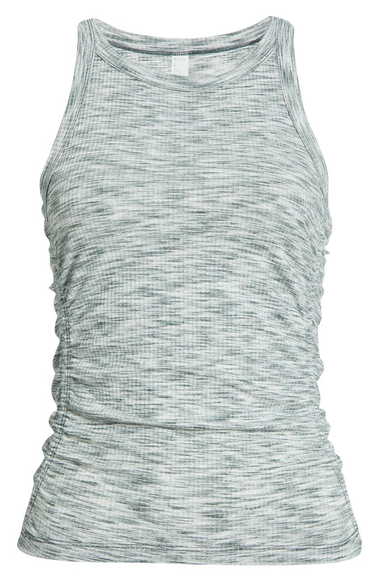 Zella Reset Ruched Rib Tank, Main, color, Green Balsam Heather