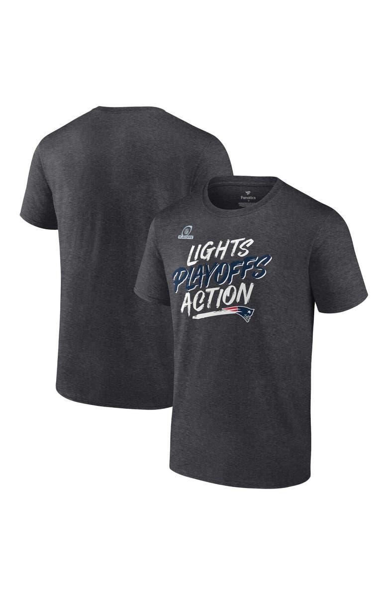 FANATICS Men's Fanatics Branded Heathered Charcoal New England Patriots 2021 NFL Playoffs Bound Lights Action T-Shirt, Main, color,