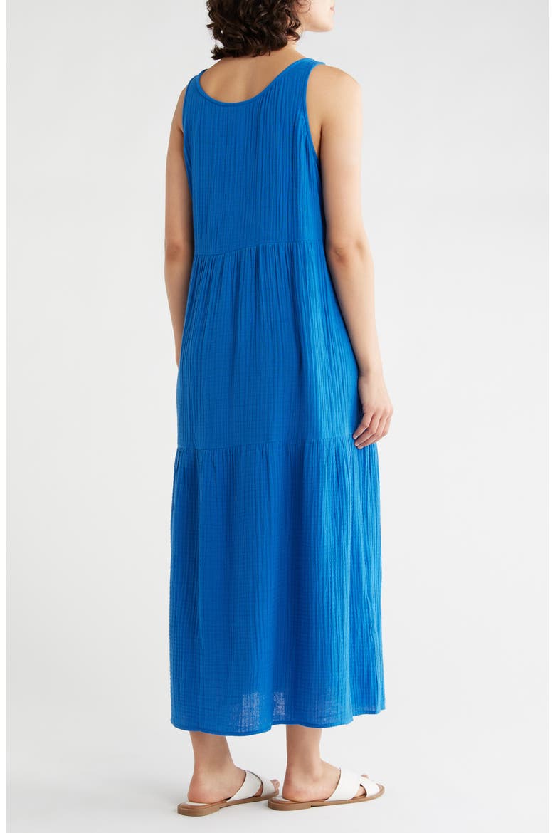 Sleeveless Organic Cotton Gauze Tiered Maxi Dress, Alternate, color, BLUEBIRD